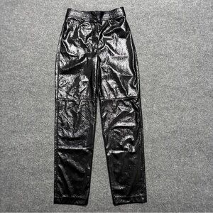 Aritzia Wilfred Pants Women 2 Black Faux Patent Leather Trousers Minimalist